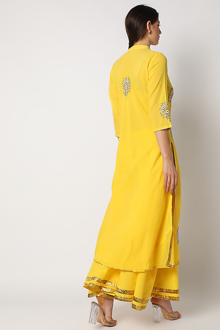 Yellow Moti & Aari Party Wear Sharara Set by Nazar By Indu at Pernia's Pop Up Shop