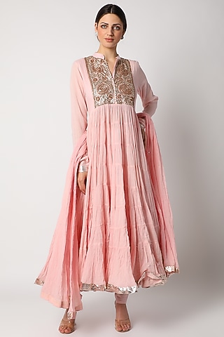 Pink Printed Kurta Set by Nazar By Indu