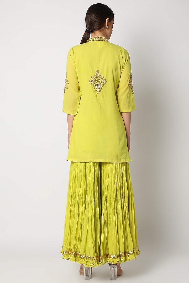 Lime Green Gharara Set With Kundan Work by Nazar By Indu at Pernia's Pop Up Shop