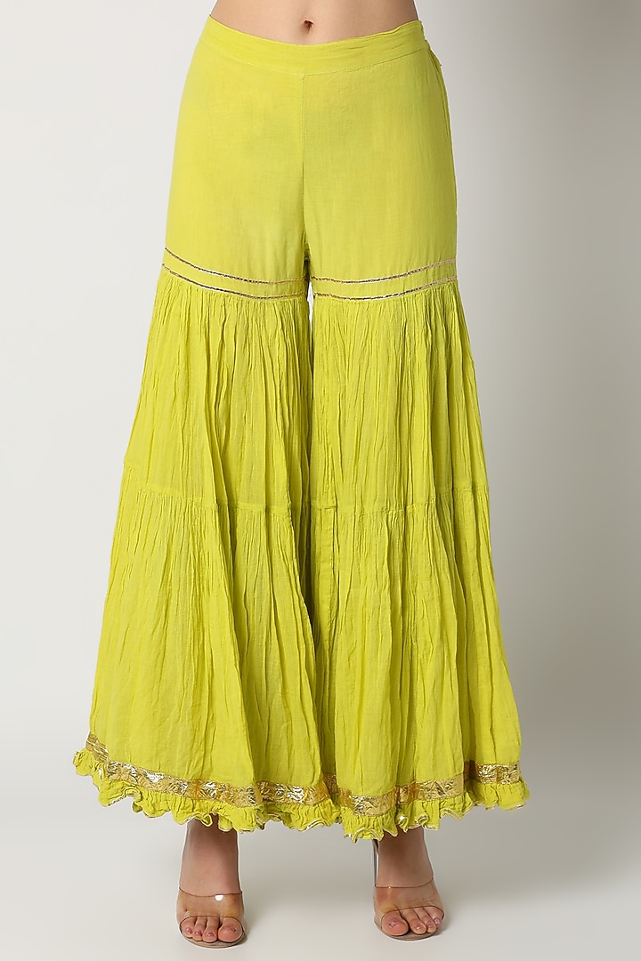 Lime Green Gharara Set With Kundan Work by Nazar By Indu at Pernia's Pop Up Shop