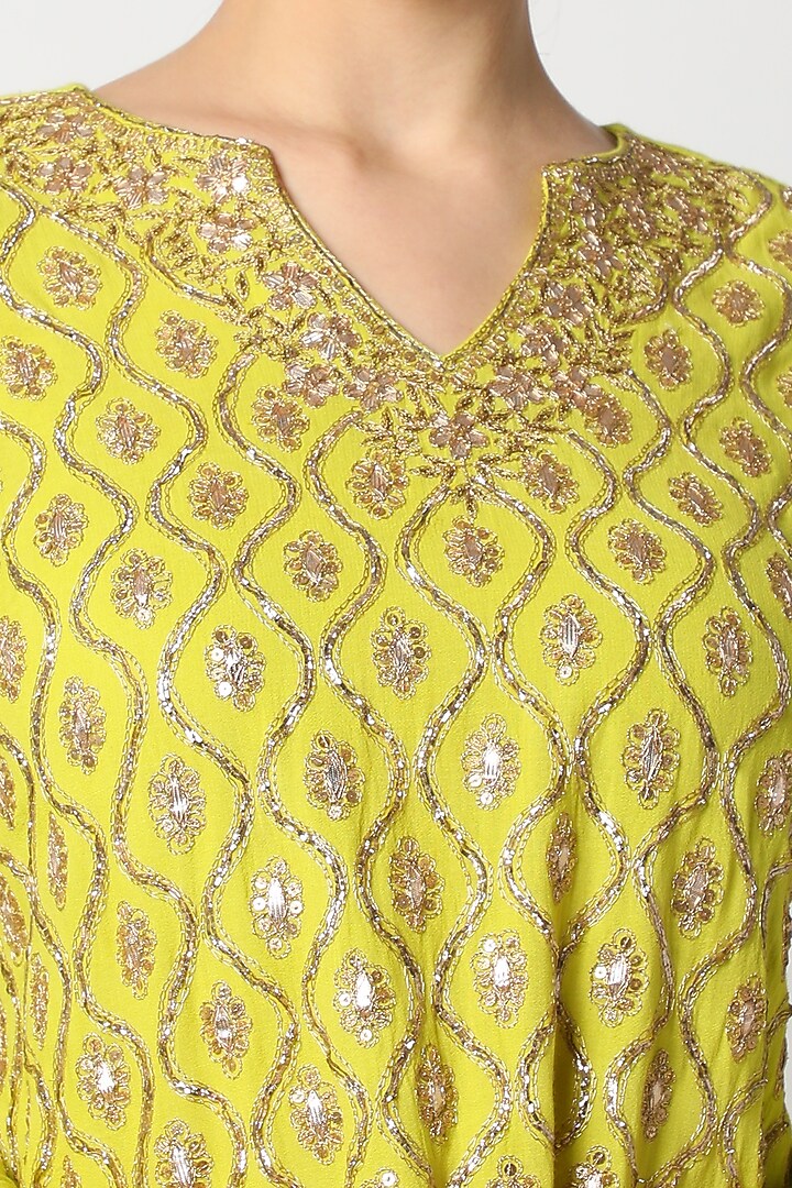 Lime Green Gharara Set With Aari Work by Nazar By Indu at Pernia's Pop Up Shop