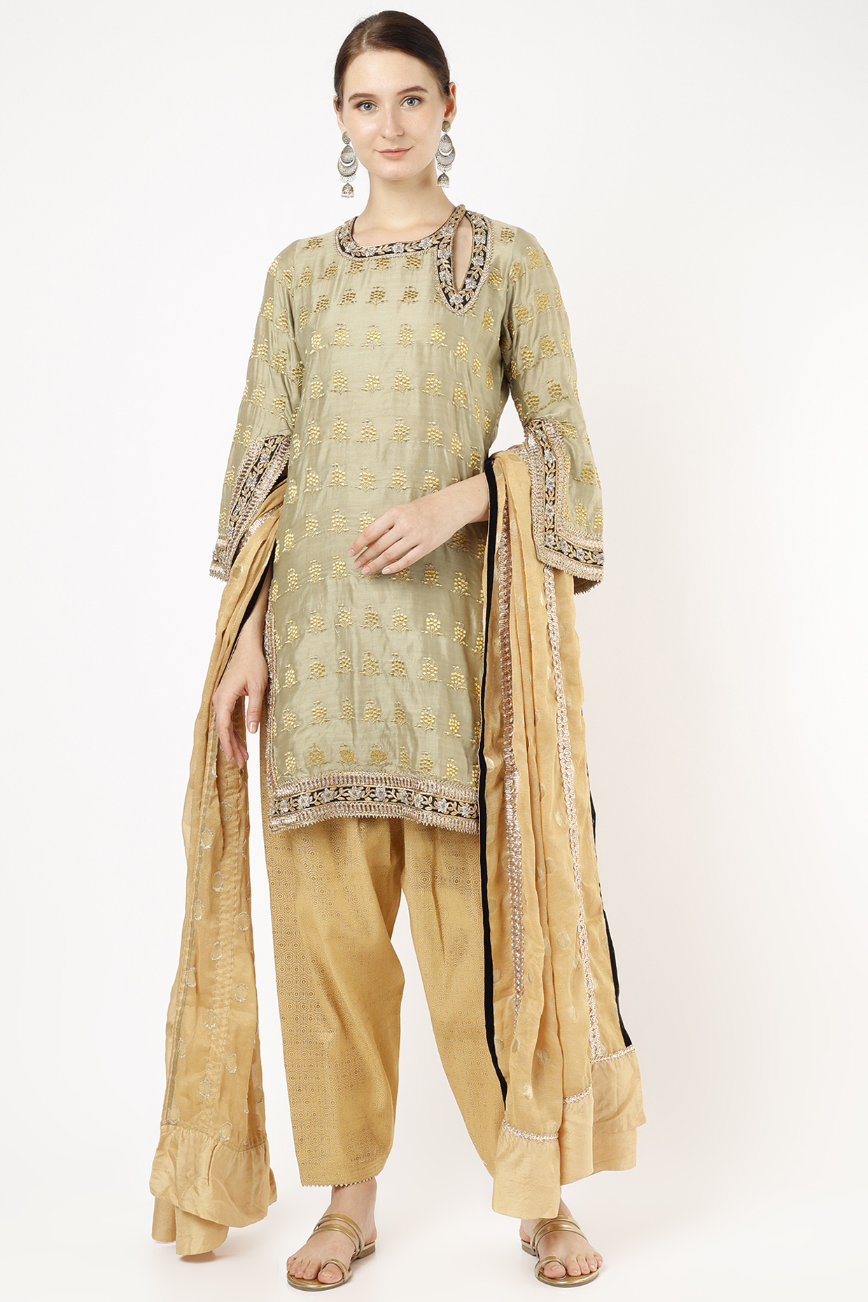 Sage Green Embroidered Kurta Set by Nazar By Indu at Pernia's Pop Up Shop