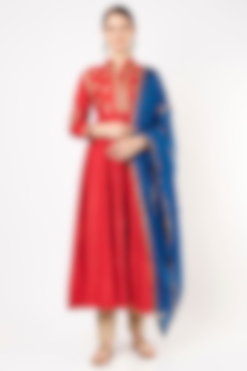 Red Hand-Embroidered Anarkali Set by Nazar By Indu