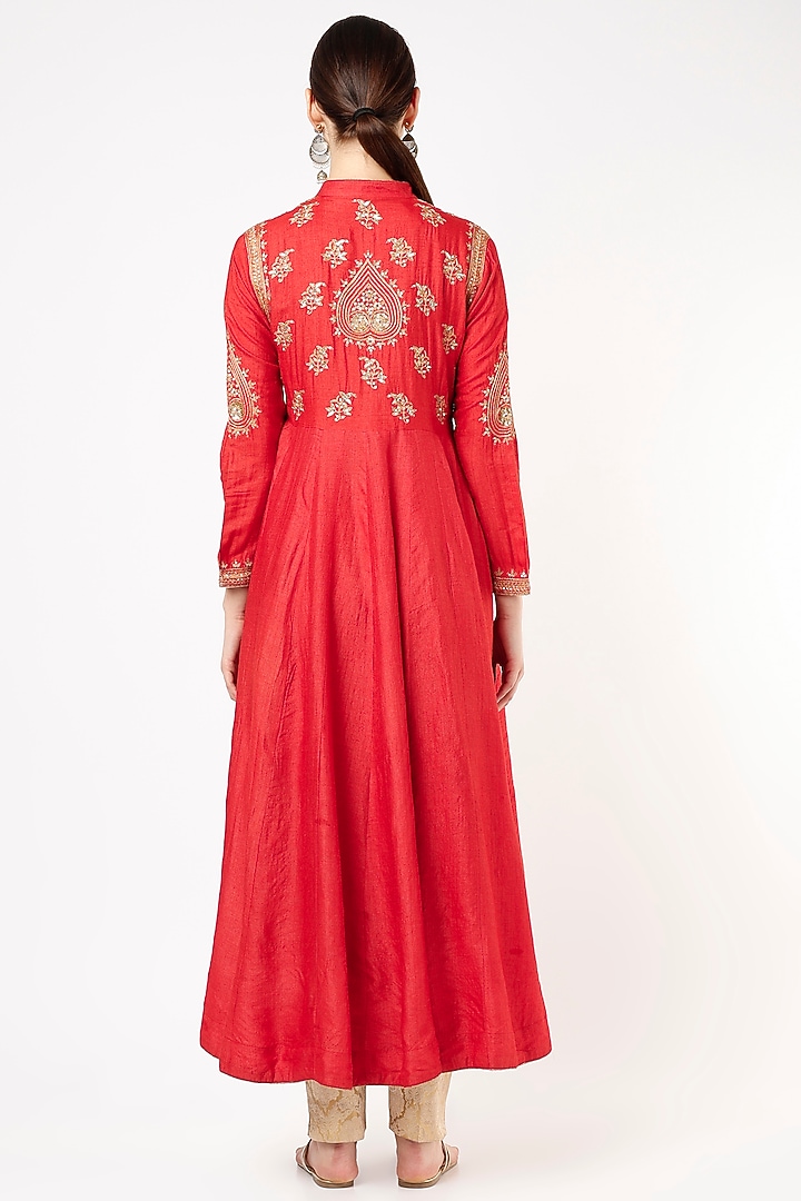 Red Hand-Embroidered Wedding Anarkali Set by Nazar By Indu at Pernia's Pop Up Shop