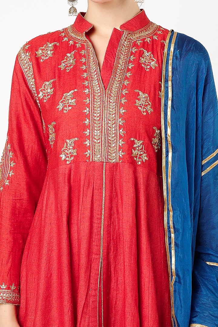 Red Hand-Embroidered Wedding Anarkali Set by Nazar By Indu at Pernia's Pop Up Shop