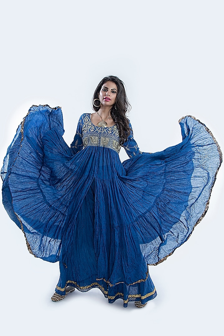 Electric Blue Aari Embroidered Anarkali Set by Nazar By Indu