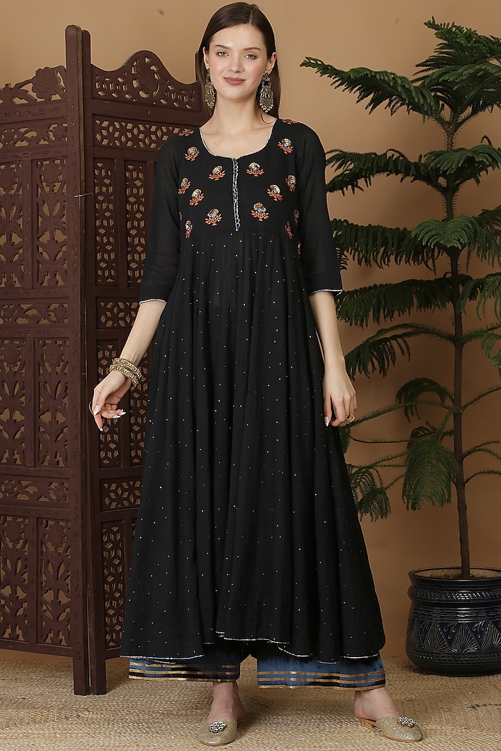 Black Shaded Cotton Voile Sharara Set by Nazar By Indu