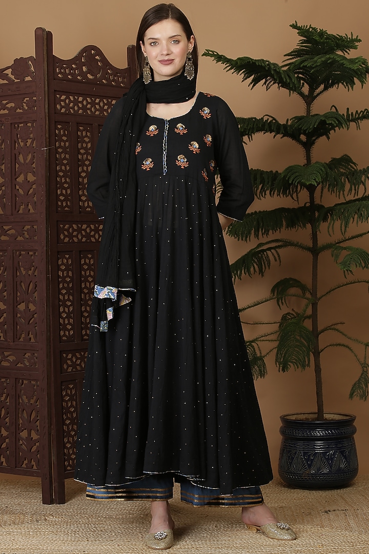 Black Shaded Cotton Voile Party Wear Sharara Set by Nazar By Indu at Pernia's Pop Up Shop