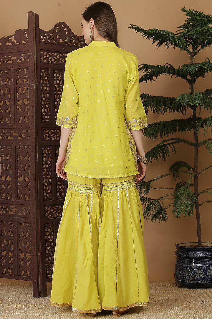 Lime Cotton Voile Gharara Set by Nazar By Indu at Pernia's Pop Up Shop