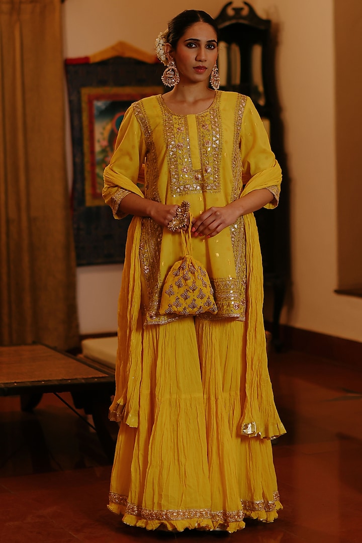 Yellow Cotton Gharara Set by Nazar By Indu at Pernia's Pop Up Shop