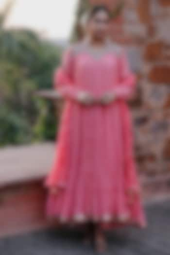 Pink Cotton Sequins Embroidered Crushed Anarkali Set by Nazar By Indu at Pernia's Pop Up Shop