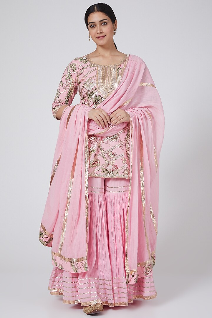 Pink Kalamkari Embroidered Gharara Set by Nazar By Indu
