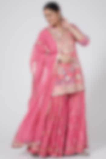 Magenta Kalamkari Embroidered Gharara Set by Nazar By Indu at Pernia's Pop Up Shop