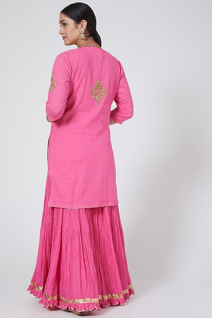 Magenta Pure Cotton Gota Embroidered Gharara Set by Nazar By Indu at Pernia's Pop Up Shop
