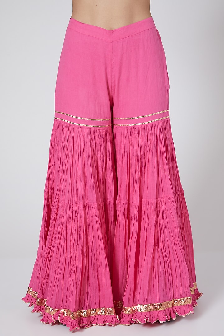 Magenta Pure Cotton Gota Embroidered Gharara Set by Nazar By Indu at Pernia's Pop Up Shop
