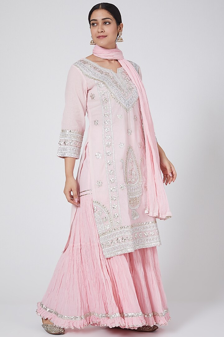 Pink Pure Cotton Gota Patti Gharara Set by Nazar By Indu