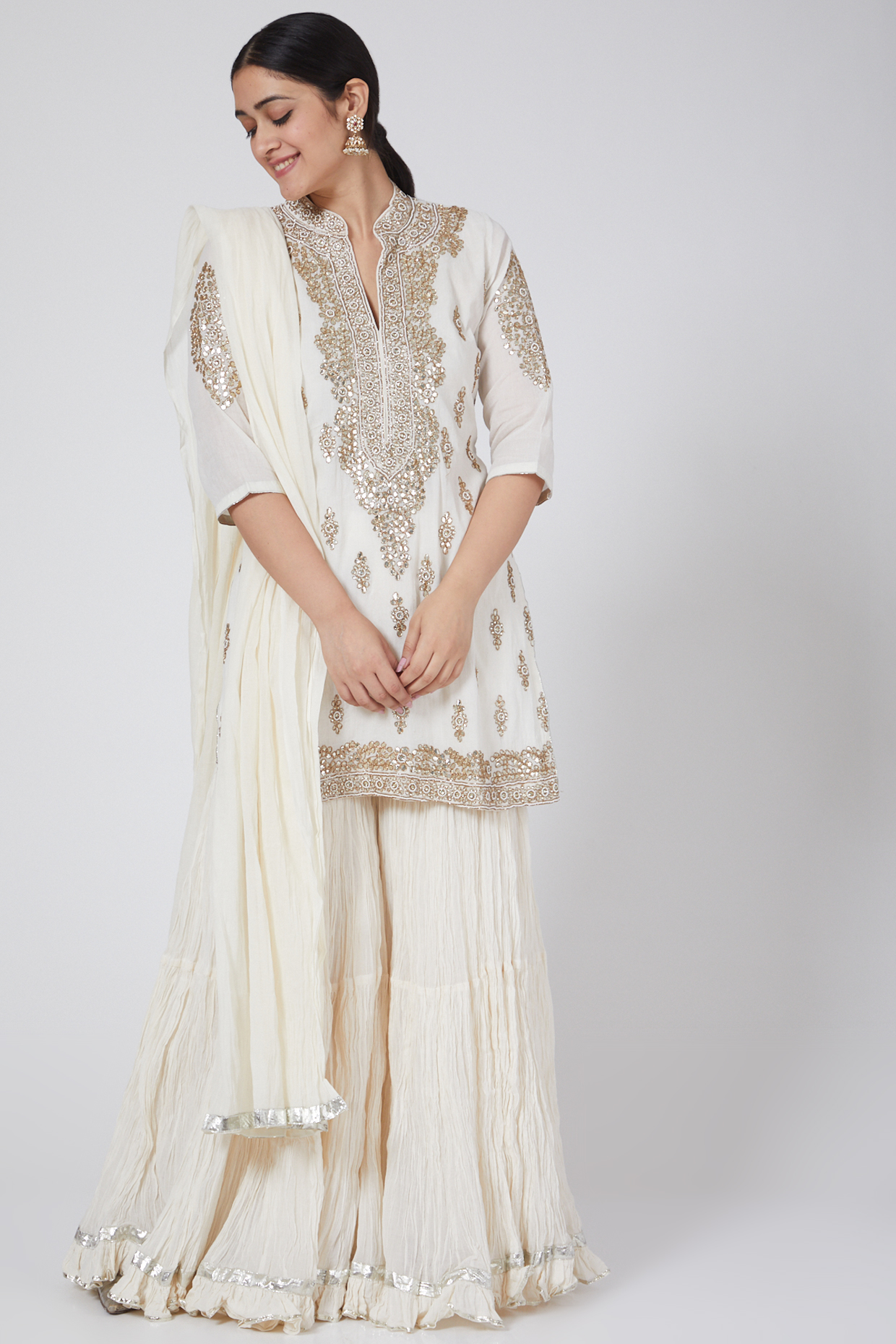 Ivory Pure Cotton Gharara Set by Nazar By Indu