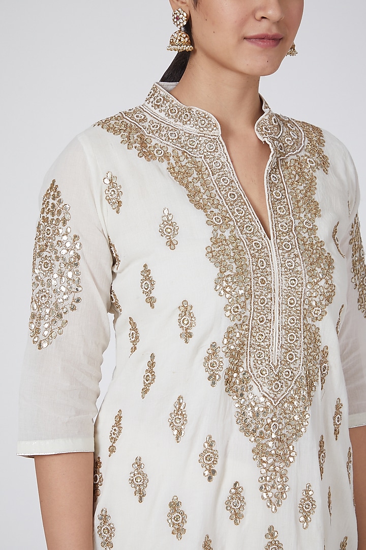 Ivory Pure Cotton Gharara Set by Nazar By Indu at Pernia's Pop Up Shop