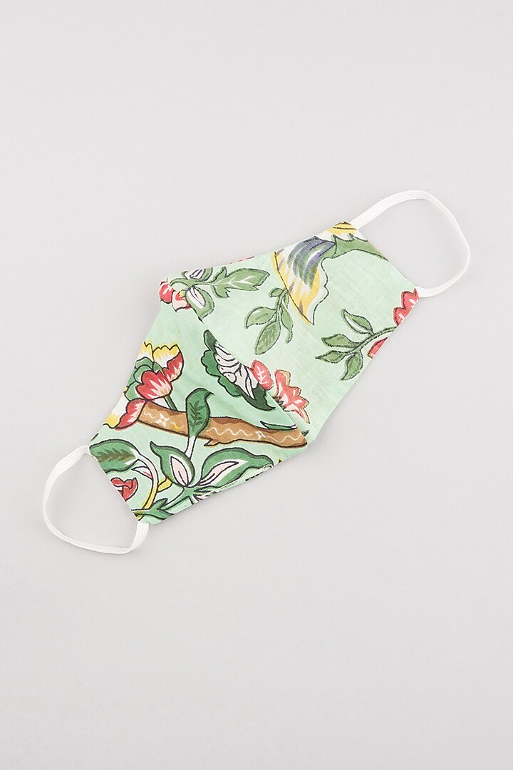Mint Green Printed Mask by Nazar By Indu at Pernia's Pop Up Shop