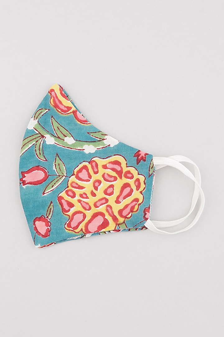 Turquoise Printed Mask by Nazar By Indu