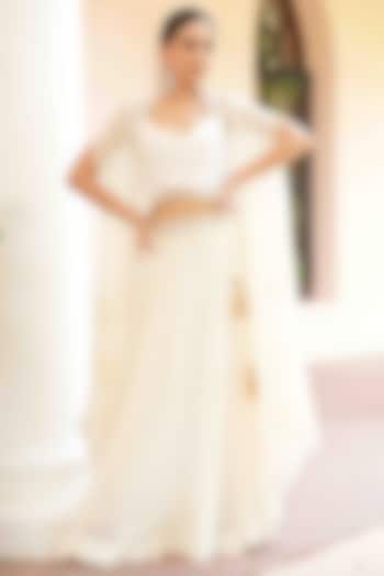 White Georgette Embroidered Jacket Wedding Lehenga Set by Nazar By Indu at Pernia's Pop Up Shop