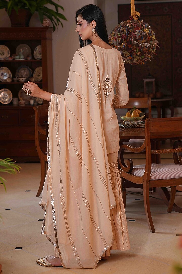 Beige Jacquard Gharara Set by Nazar By Indu at Pernia's Pop Up Shop