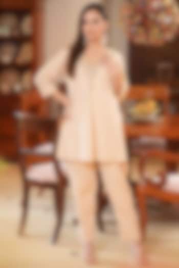 Beige Cotton Embroidered Kurta Set by Nazar By Indu at Pernia's Pop Up Shop