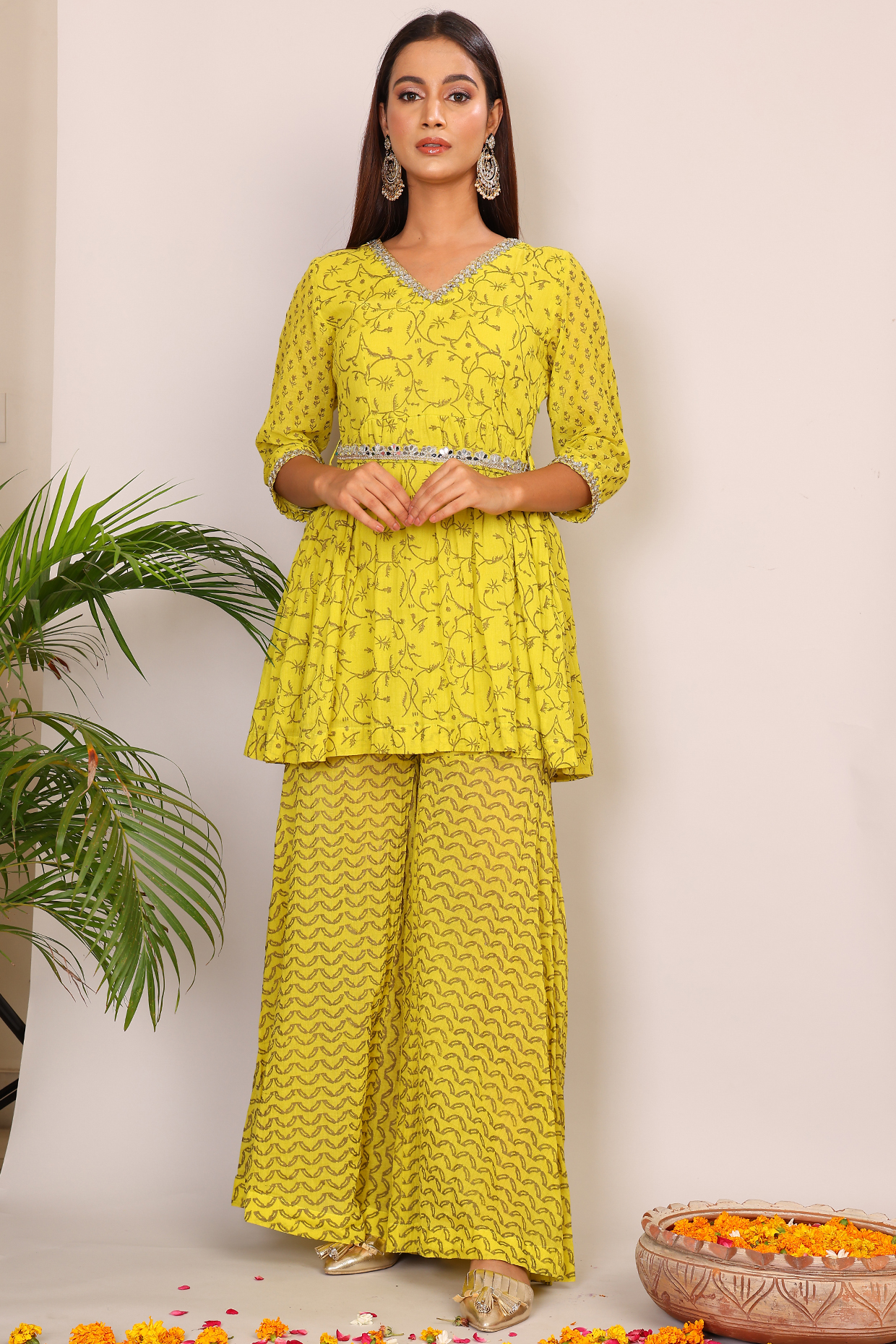 Lime Cotton Hand Block Printed Co-Ord Set by Nazar By Indu at Pernia's Pop Up Shop