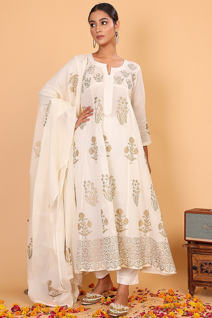 White shop cotton anarkali