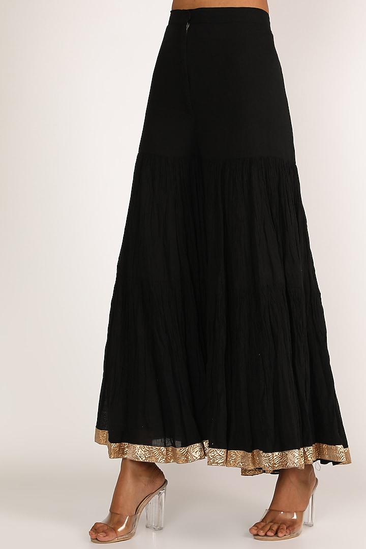 Black Embroidered Cotton Silk Gharara Set For Girls by Nazar by Indu - Kids at Pernia's Pop Up Shop