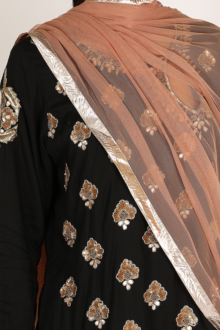 Black Embroidered Cotton Silk Gharara Set For Girls by Nazar by Indu - Kids at Pernia's Pop Up Shop