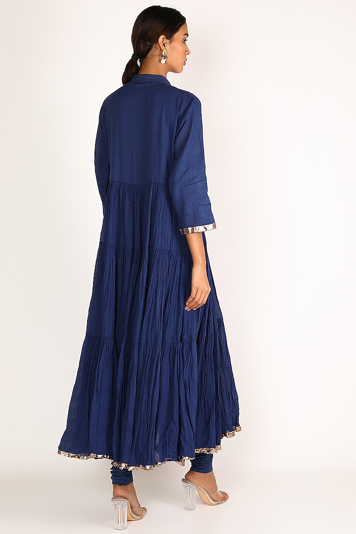 Electric Blue Embroidered Kurta Set For Girls by Nazar by Indu - Kids at Pernia's Pop Up Shop