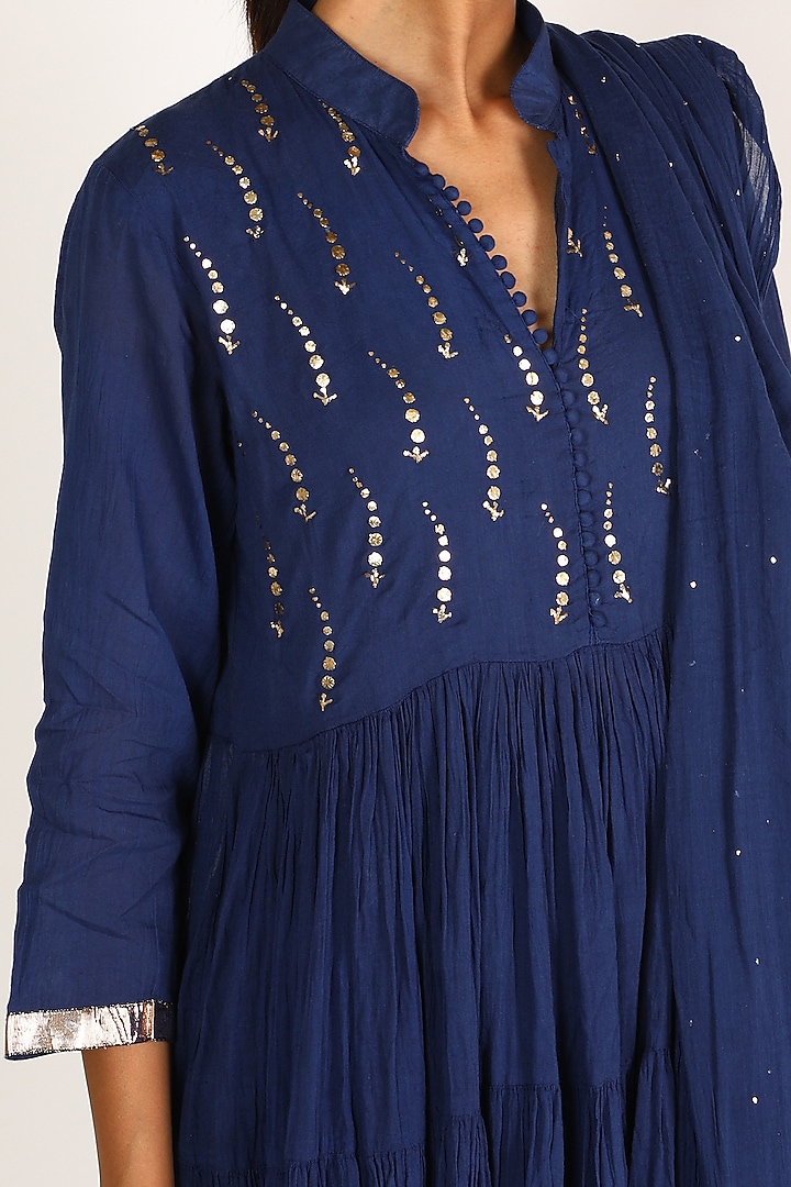Electric Blue Embroidered Kurta Set For Girls by Nazar by Indu - Kids at Pernia's Pop Up Shop