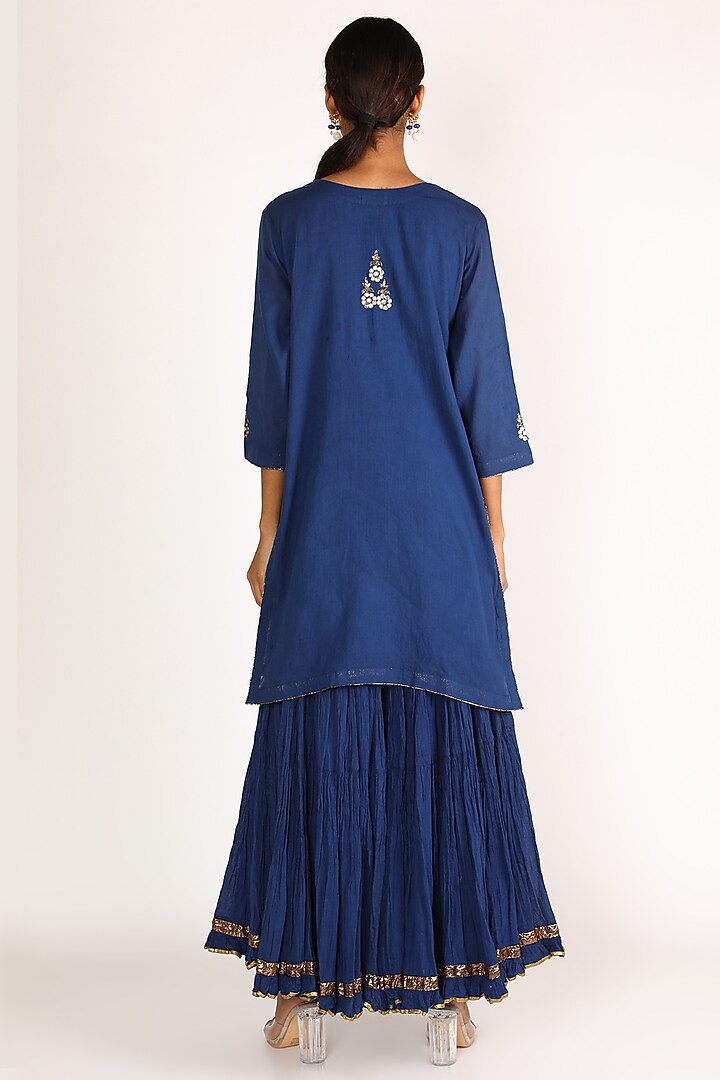 Electric Blue Embroidered Gharara Set For Girls by Nazar by Indu - Kids at Pernia's Pop Up Shop