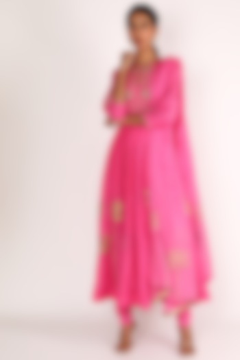 Magenta Printed Kurta Set For Girls by Nazar by Indu - Kids