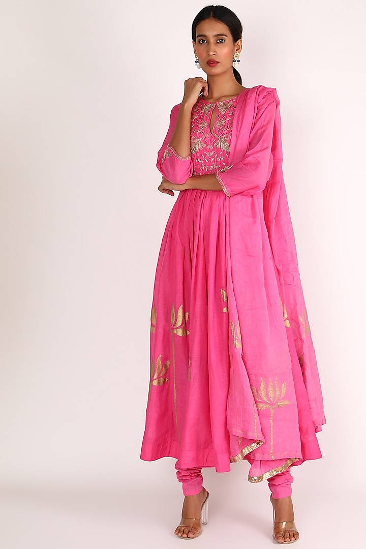 Magenta Printed Kurta Set For Girls by Nazar by Indu - Kids at Pernia's Pop Up Shop