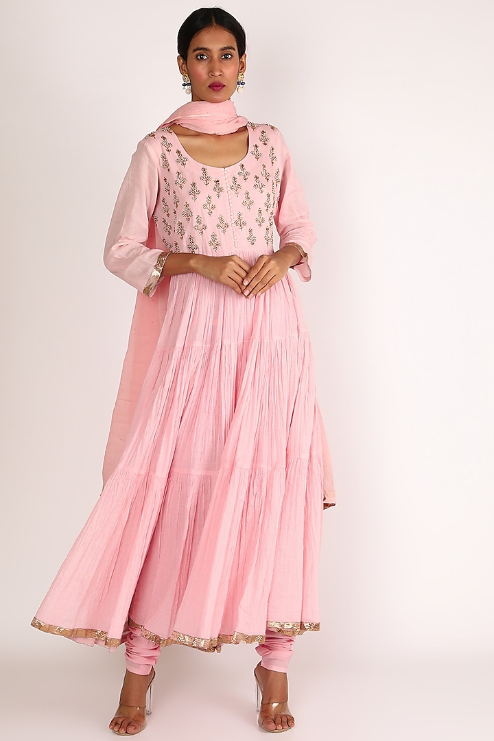 Baby Pink Embroidered Kurta Set For Girls by Nazar by Indu - Kids at Pernia's Pop Up Shop