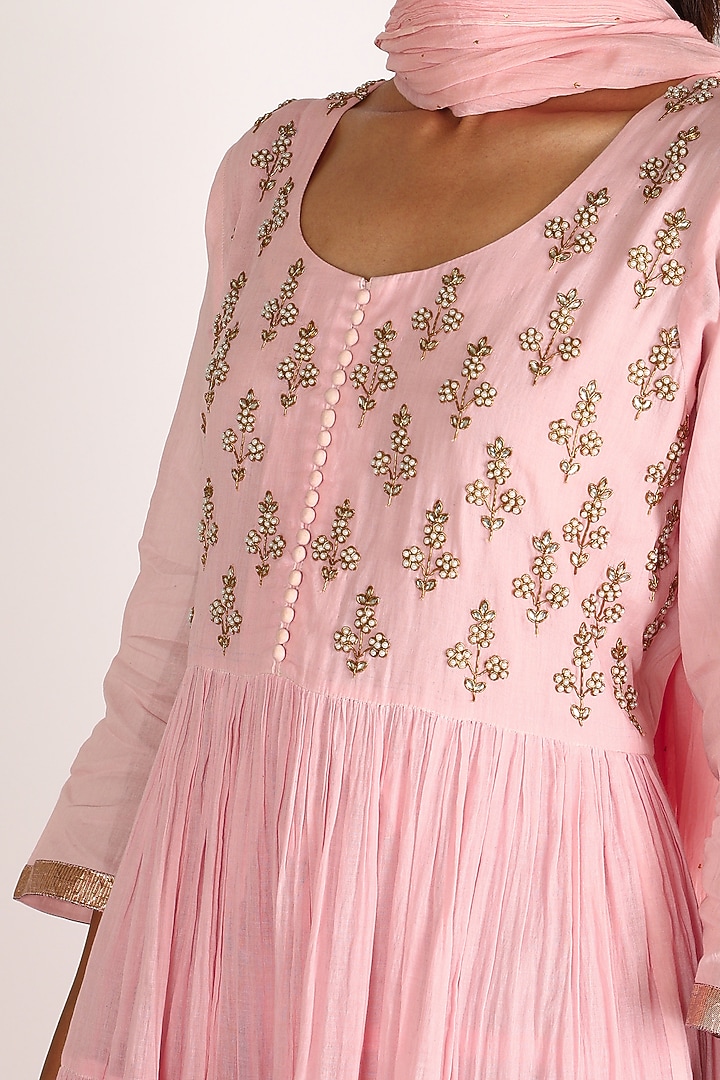 Baby Pink Embroidered Kurta Set For Girls by Nazar by Indu - Kids at Pernia's Pop Up Shop