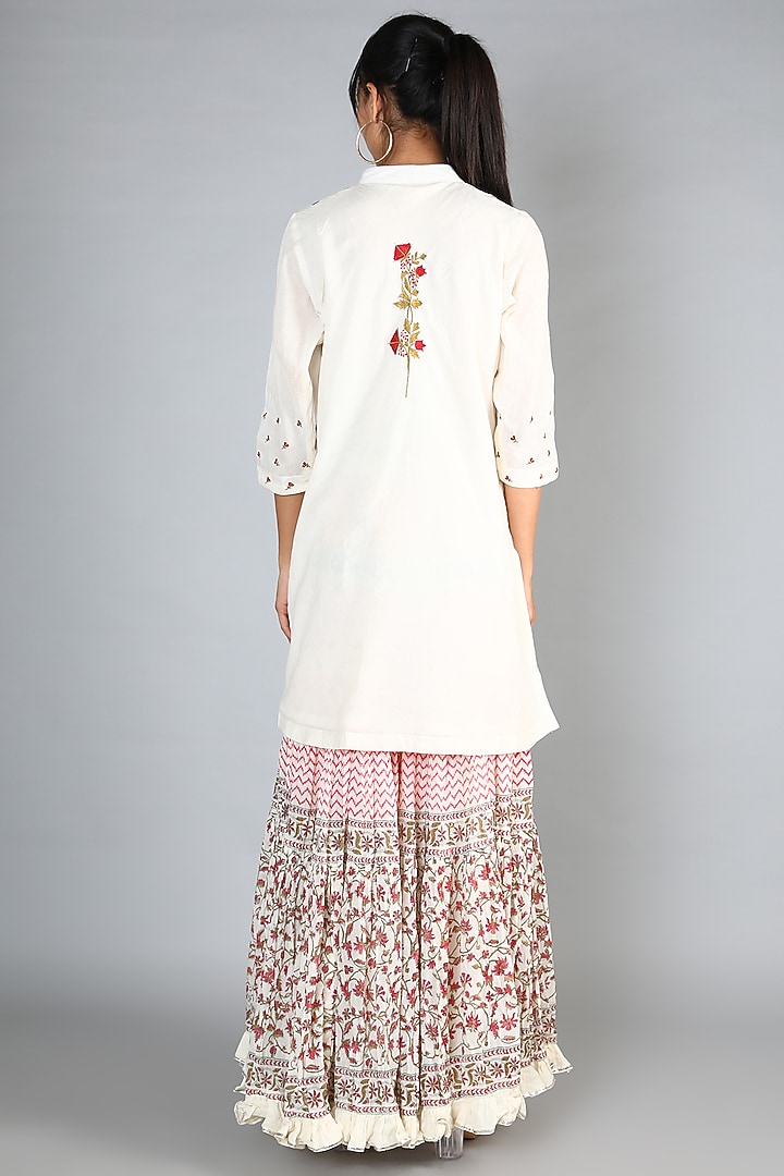White Block Printed & Embroidered Gharara Set For Girls by Nazar by Indu - Kids at Pernia's Pop Up Shop
