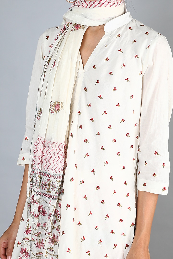 White Block Printed & Embroidered Gharara Set For Girls by Nazar by Indu - Kids at Pernia's Pop Up Shop