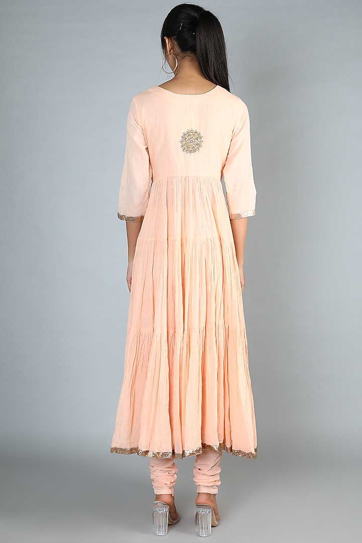 Peach Embroidered Long Kurta Set For Girls by Nazar by Indu - Kids at Pernia's Pop Up Shop