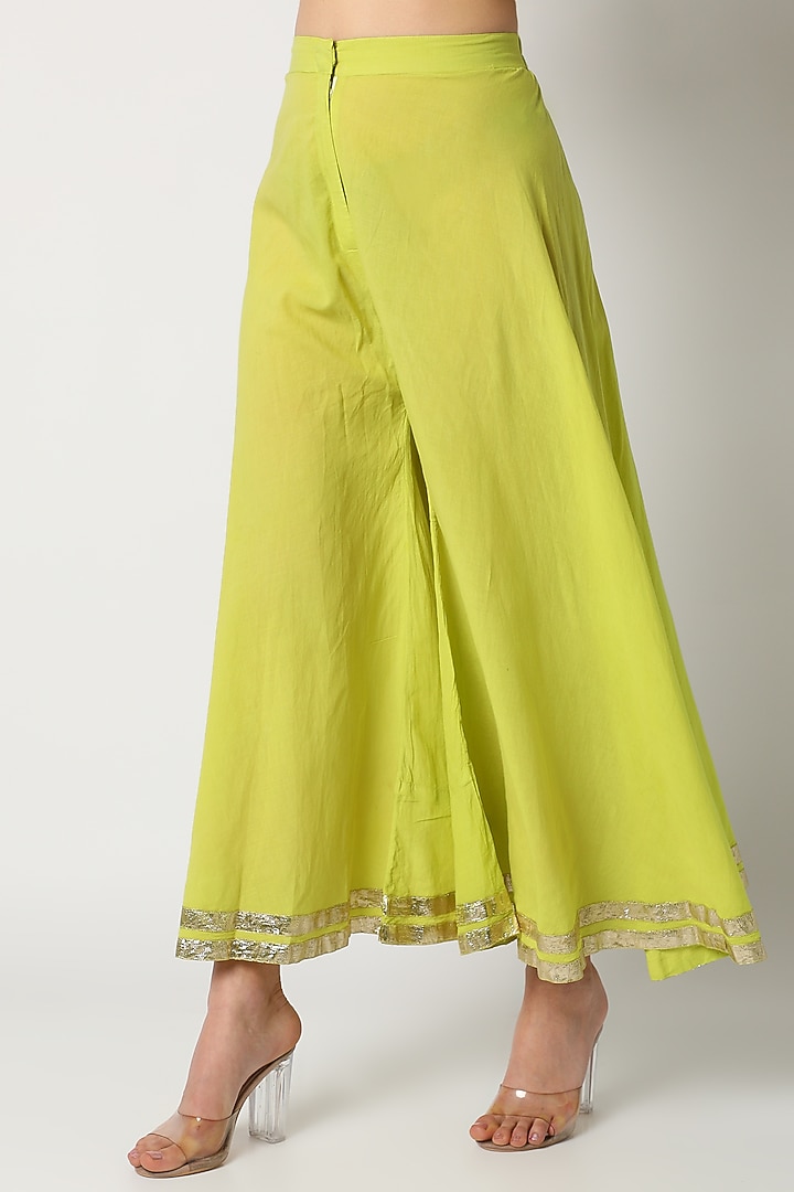 Lime Green Kundan Sharara Set For Girls by Nazar by Indu - Kids at Pernia's Pop Up Shop