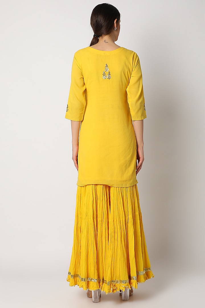 Yellow Gharara Set With Mirror Work For Girls by Nazar by Indu - Kids at Pernia's Pop Up Shop