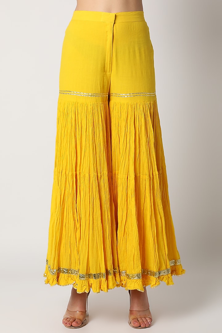 Yellow Gharara Set With Mirror Work For Girls by Nazar by Indu - Kids at Pernia's Pop Up Shop