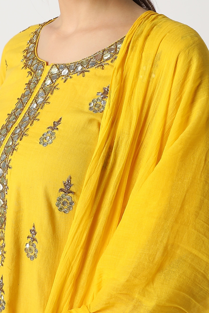 Yellow Gharara Set With Mirror Work For Girls by Nazar by Indu - Kids at Pernia's Pop Up Shop