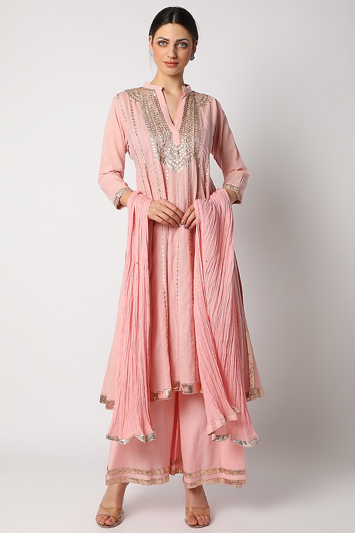 Pink Sharara Set With Gotta Patti Work For Girls by Nazar by Indu - Kids