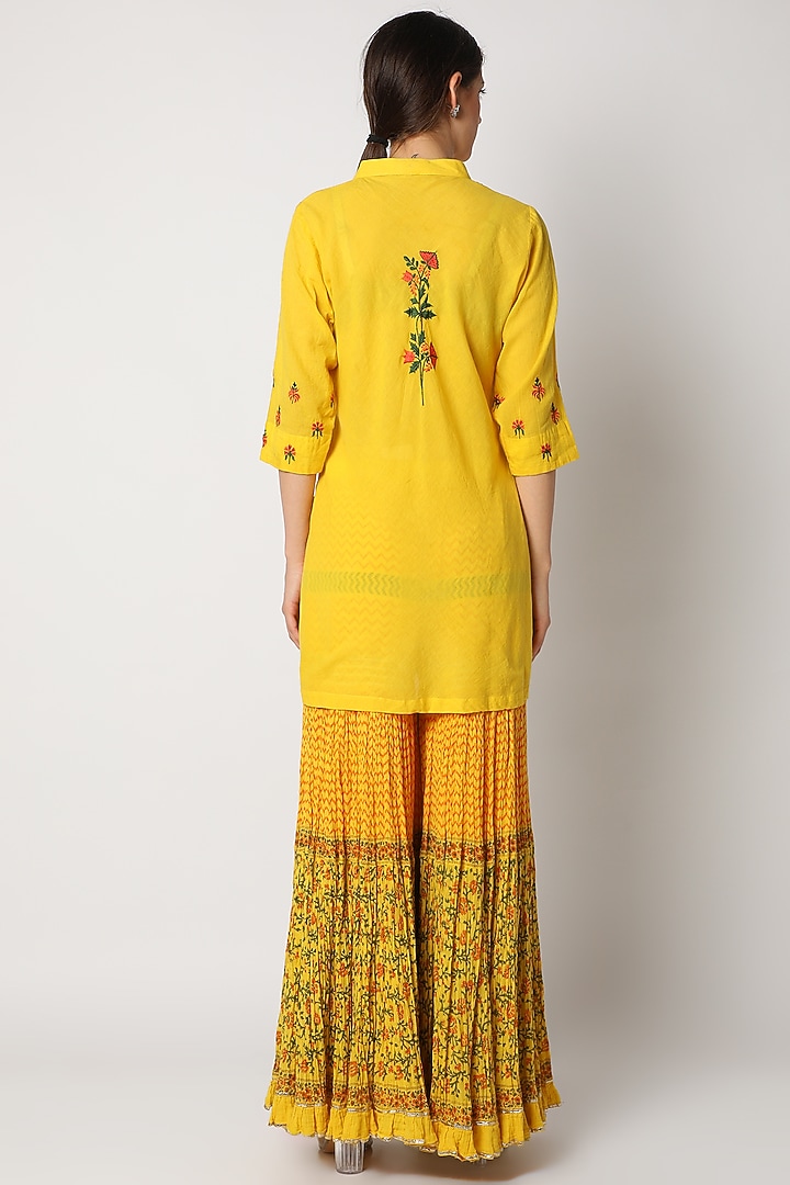 Yellow Printed & Embroidered Gharara Set For Girls by Nazar by Indu - Kids at Pernia's Pop Up Shop