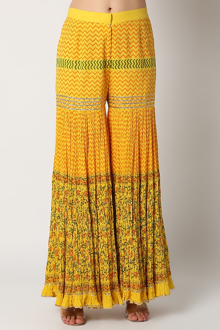 Yellow Printed & Embroidered Gharara Set For Girls by Nazar by Indu - Kids at Pernia's Pop Up Shop