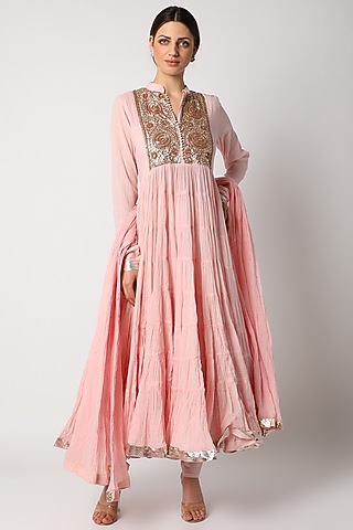 Pink Printed Kurta Set For Girls by Nazar by Indu - Kids