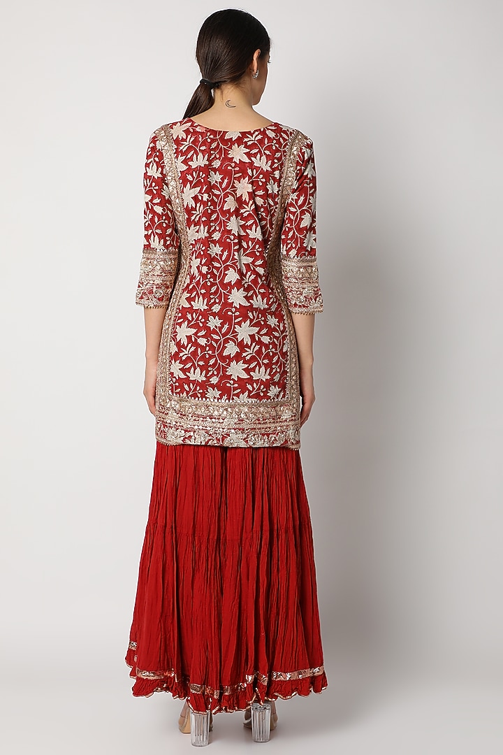 Red Printed Gharara Set For Girls by Nazar by Indu - Kids at Pernia's Pop Up Shop